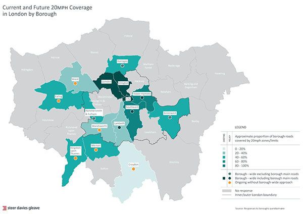 Current and Future 20mph coverage in London 20mph coverage in London
